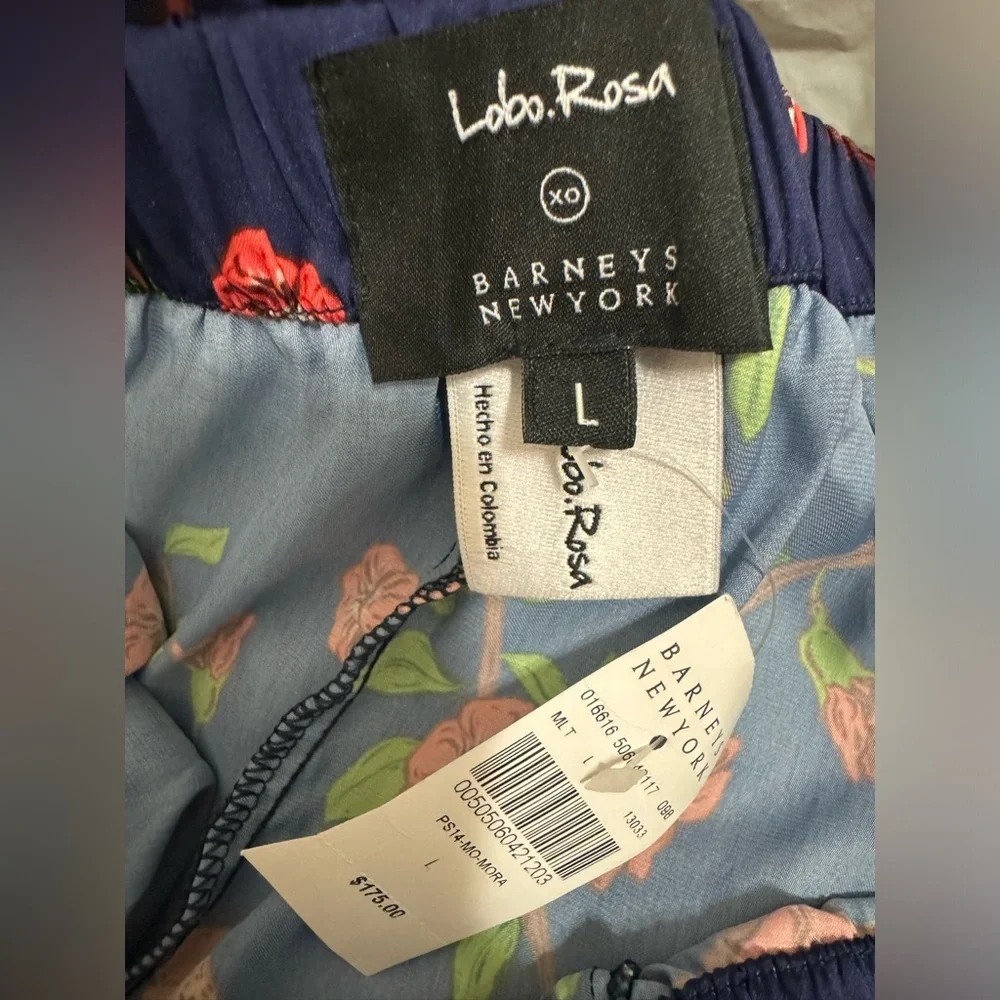 NWT $175 Barney’s New York x Lobo Rosa Printed Bird Flowers Satin Pants large